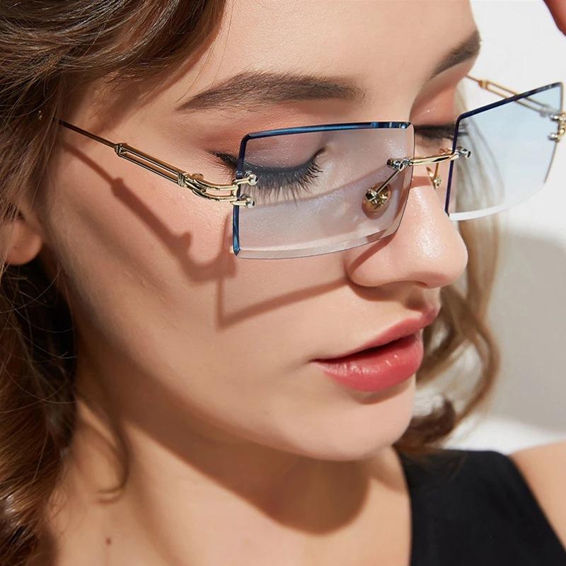 Metal Frameless Sunglasses Women's Wholesale Glasses Fashion European and American Square Ultra Light Men's Sunscreen Sunglasses