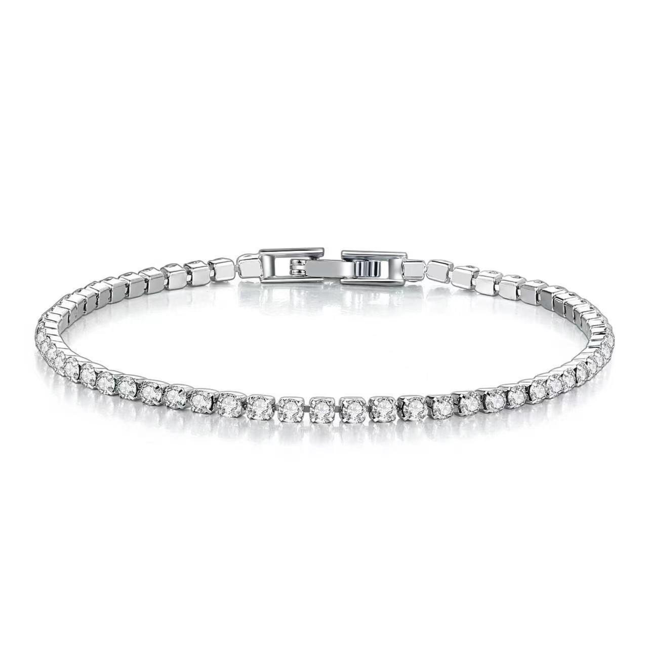 Cross-Border Live Broadcast European and American 3mm Single Row Diamond Tennis Bracelet for Women, Versatile Niche Design Ins Basic Accessible Luxury Hand Jewelry