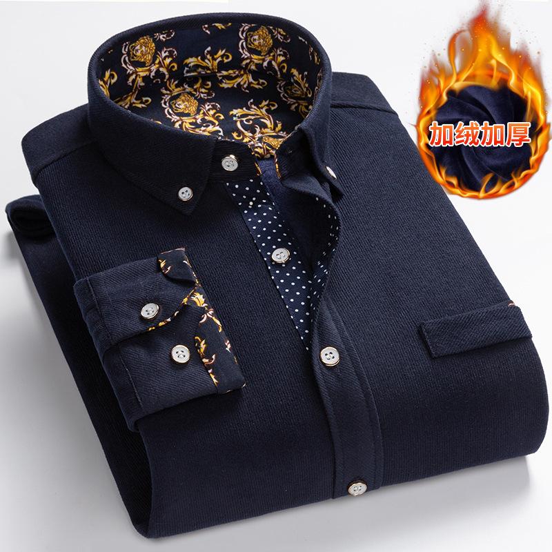 Corduroy Warm Shirt Men's Fleece-lined Thickened Velvet Casual All-match Shirt