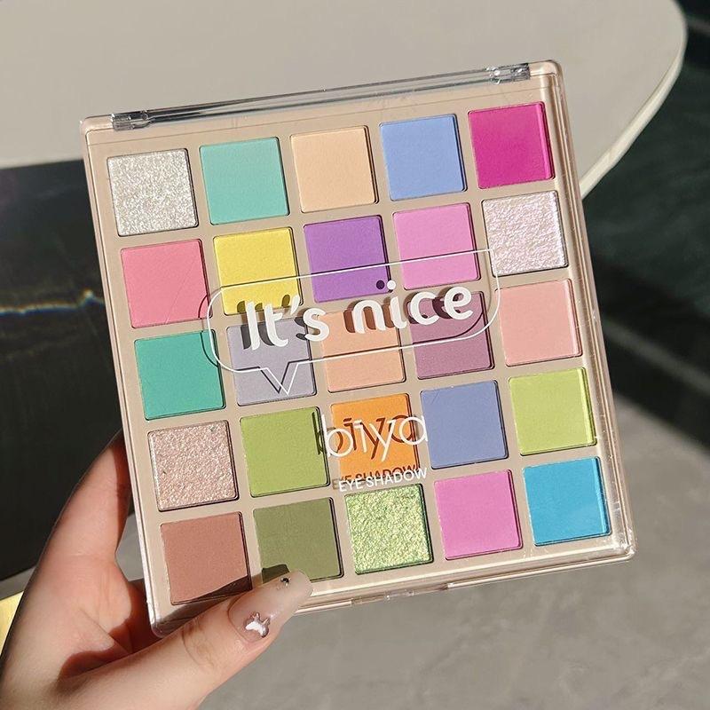 Biya Macaron 25-Colorful Eyeshadow Palette for Women Dopamine Pearlescent Glitter Orange Brown Colorful Stage Makeup Eyeshadow