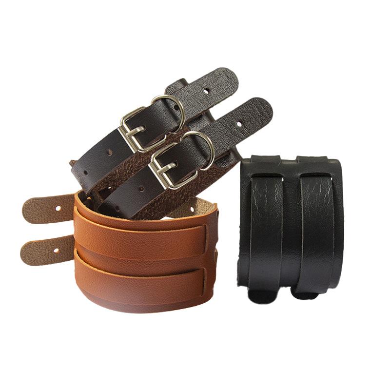 [Factory direct] European and American punk style retro bracelet PU leather bracelet personality widened double buckle men's and women's bracelet