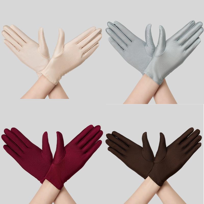 Summer gloves thin sunscreen spandex spring and autumn driving solid color black and white stretch ladies work etiquette breathable