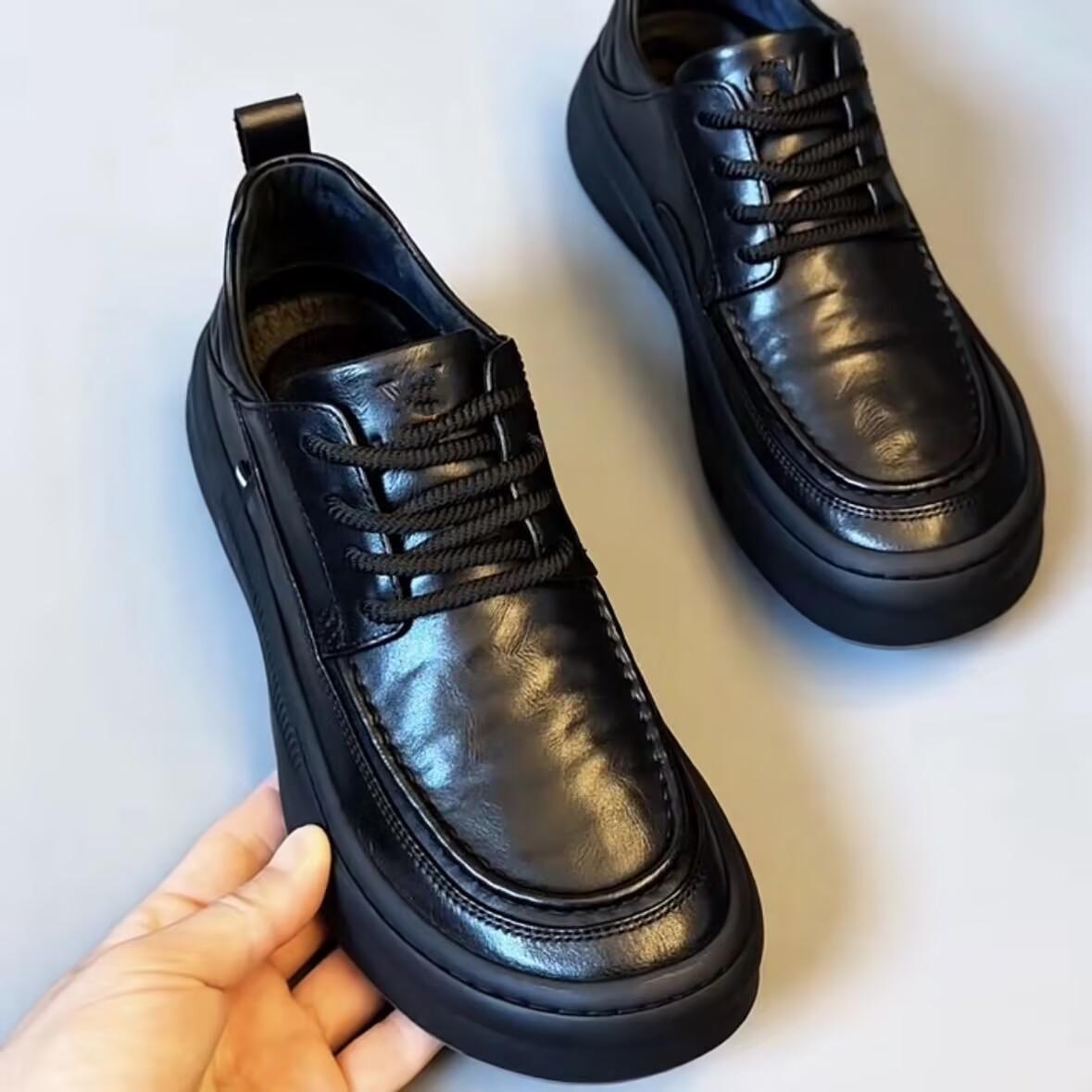 Men's Genuine Leather Spring Business Casual Leather Shoes 2026 New Trendy Versatile Thick-Soled Non-Slip British Style Shoes for Men