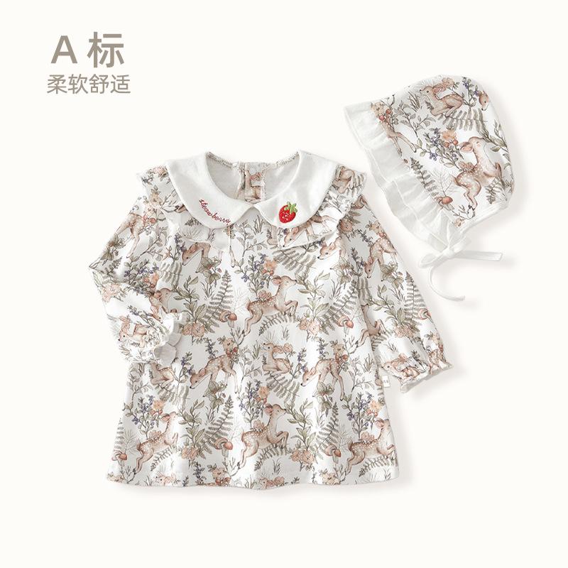 Girls' dress Baby Clothes Spring and Autumn New Class A Floral Top Baby Skirt Home Nightdress Children's Pajamas