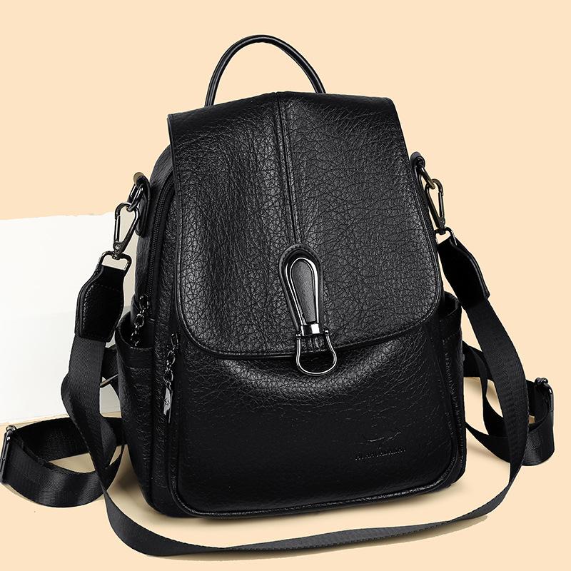 Cross-Border New Style Retro Soft Leather Women's Backpack, Large Capacity Backpack, Travel Bag, Fashionable Student School Bag
