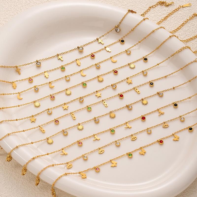 Fashionable and Fresh Anklets with Stars, Moon, Five-Pointed Star, Palm and Foot Ornaments for Women, Titanium Steel Non-Fading, Various Colored Diamond Foot Ornaments