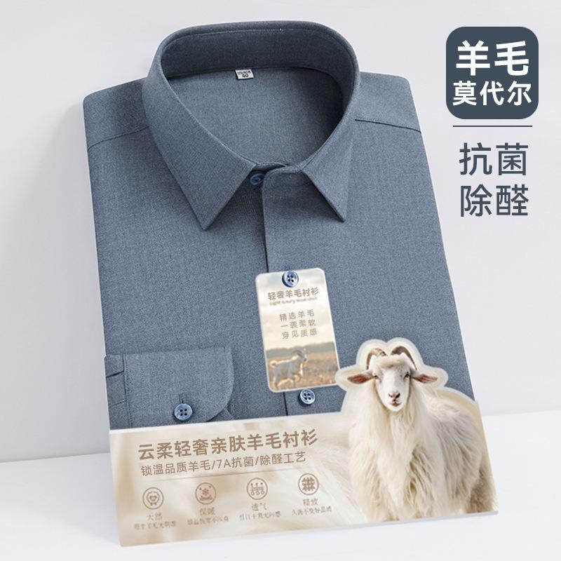 Wool Shirt Men's Long-Sleeved 7A Antibacterial and Aldehyde Removal Business Casual Men's Autum New Modal Men's White Shirt