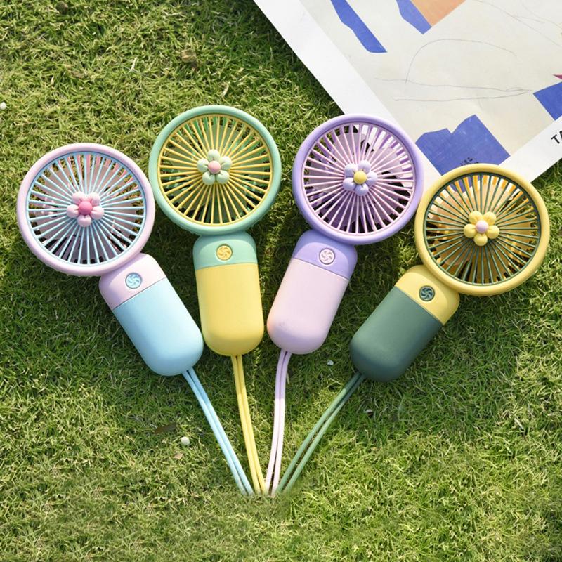 Cross-border hot sale small flower mini handheld fan small fresh portable portable lanyard fan LOGO printing electric fan