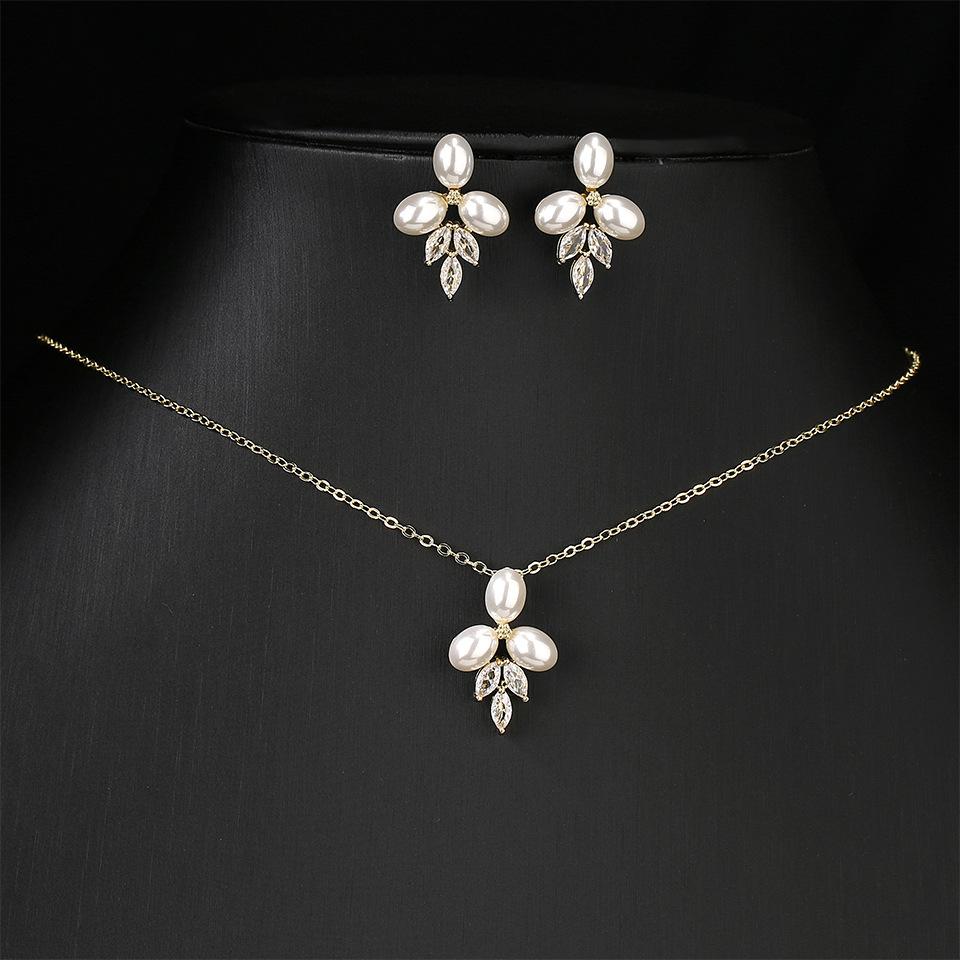 Cross-border Water Drops Pearl Necklace Earrings Jewelry suit Women's High-end Bridal Accessories Jewelry Two-piece Set