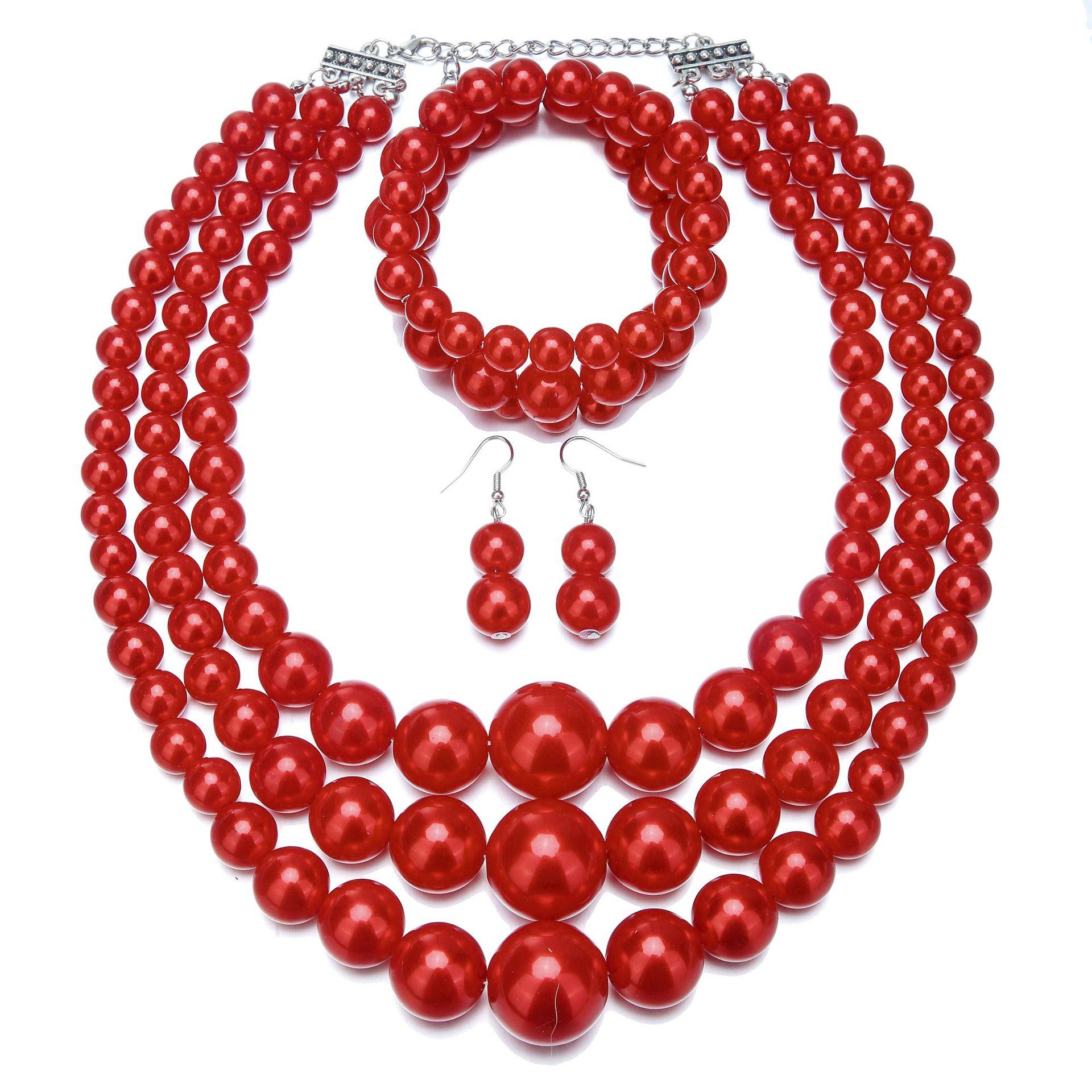 Cross-Border 4Pcs Imitation Pearl Thick Necklace Bohemian Style Jewelry Set Bride Bridesmaid Wedding Jewelry