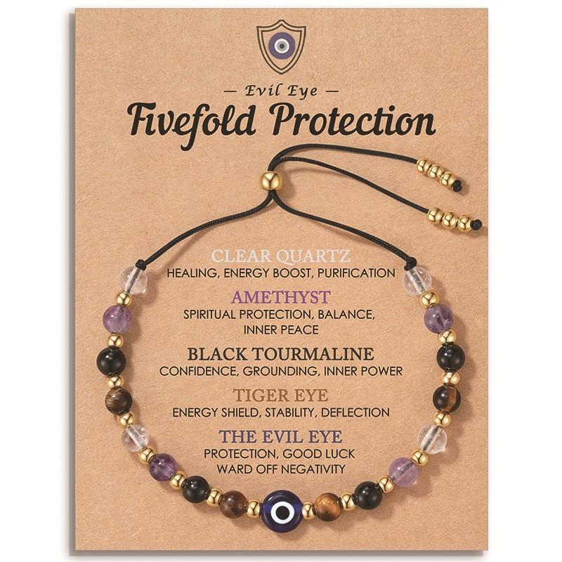 Cross-Border Popular Item: Devil's Eye Bracelet with Gold Tail Beads, Drawstring Bracelet with Cut-Corner Beads, Beaded Bracelet for Women