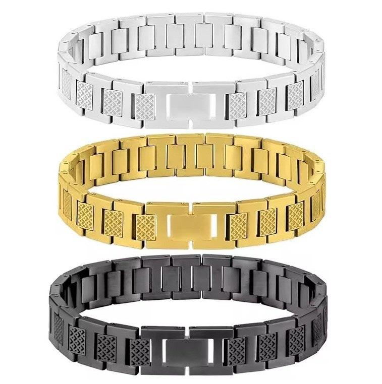 Titanium steel men's bracelet, fashionable geometric design, available in gold, silver, and black, a bestseller in cross-border sales