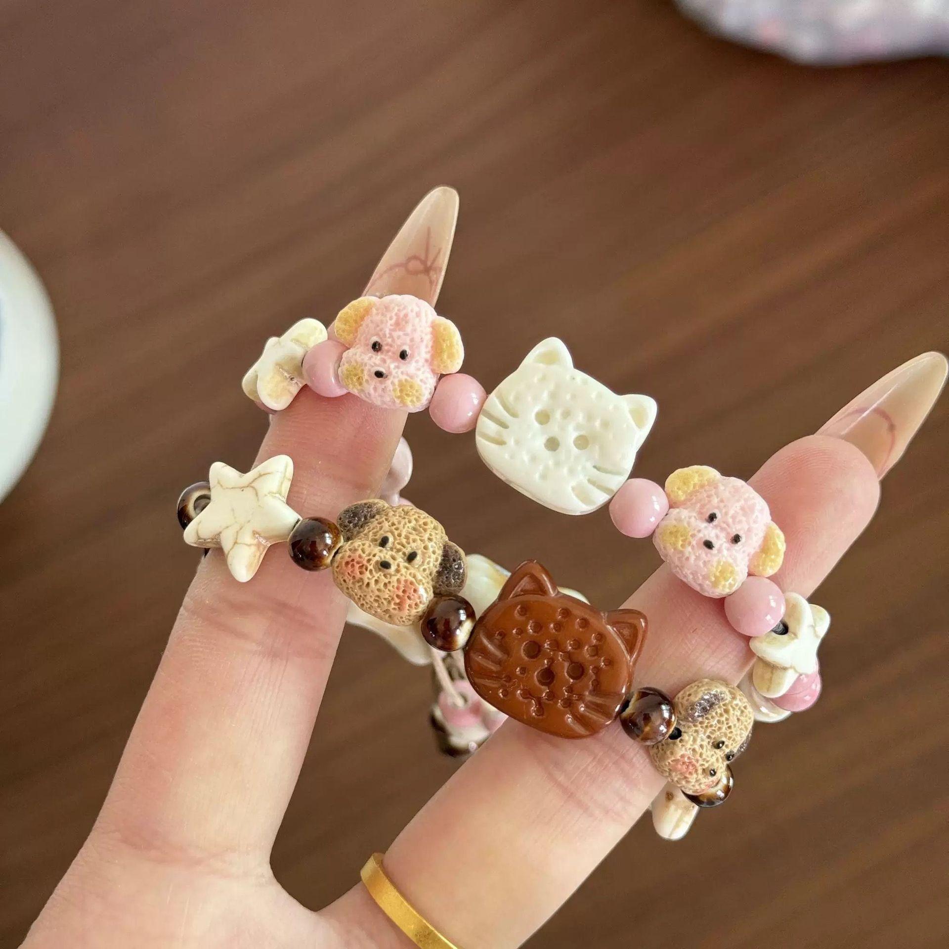 Cute Puppy Cat Bracelet Ceramic Cartoon High Yan Value Couple Best Friend Bracelet Small High Yan Value Bracelet Gift