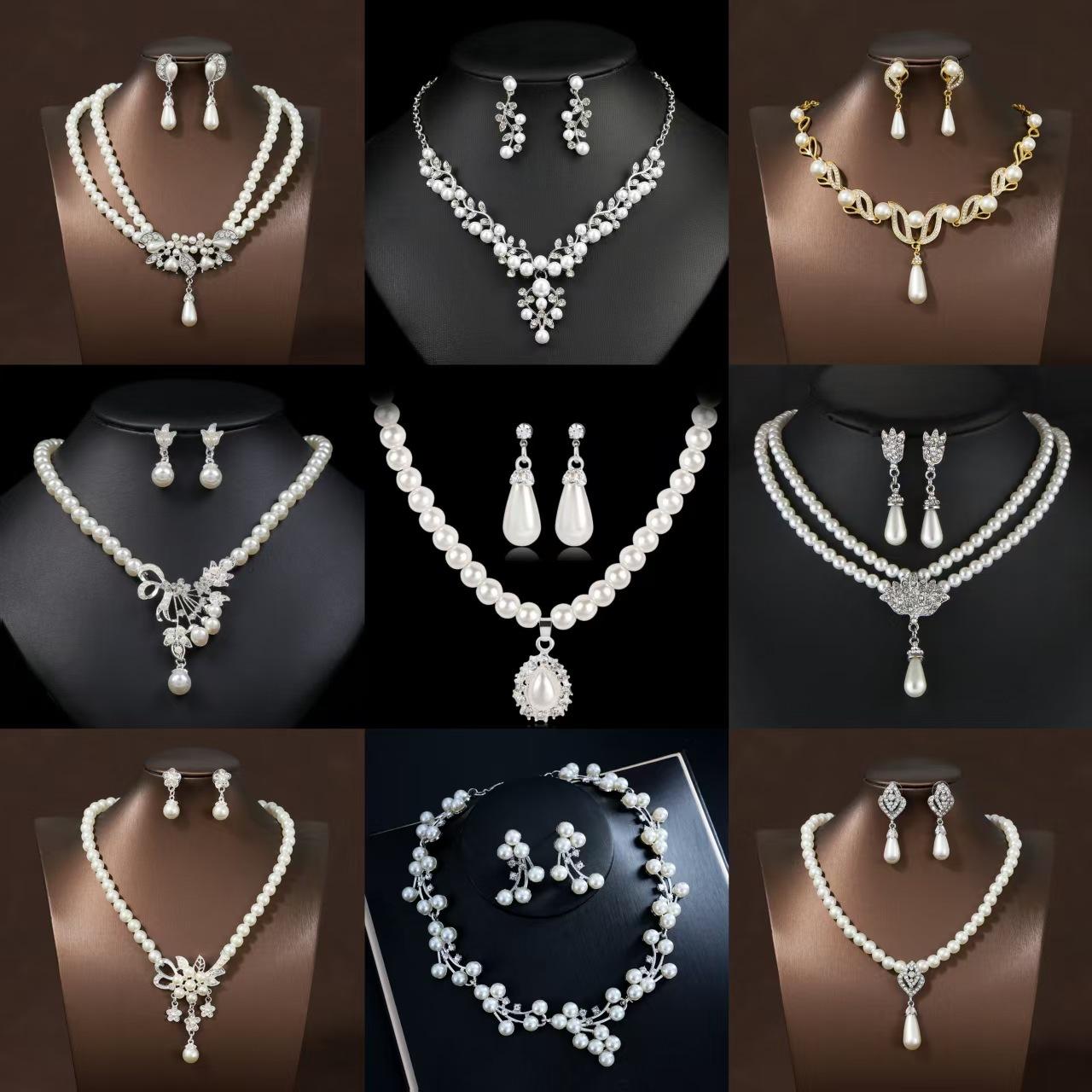 2026 Cross-Border Bridal Jewelry Wedding Jewelry Two-Piece Set Wedding Dress Accessories Rhinestone Pearl Necklace Set for Women