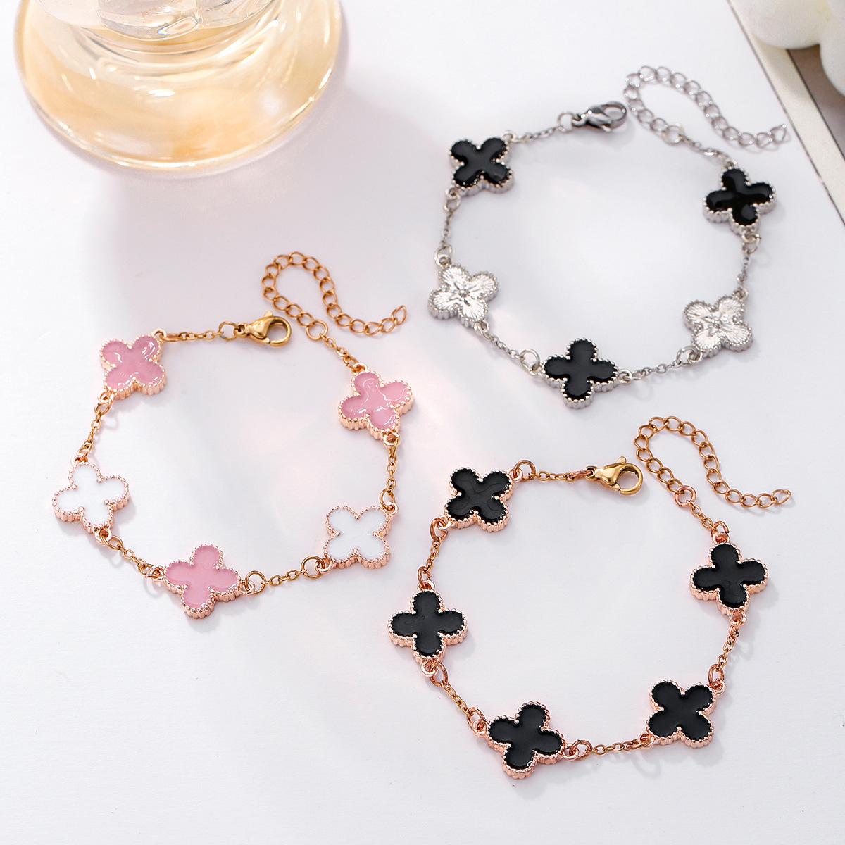 Cross-Border New Four-Leaf Clover Bracelet for Women Korean Simple Ins Five-Flower Mother-Of-Pearl Good Luck Four-Leaf Clover Versatile Bracelet Chain