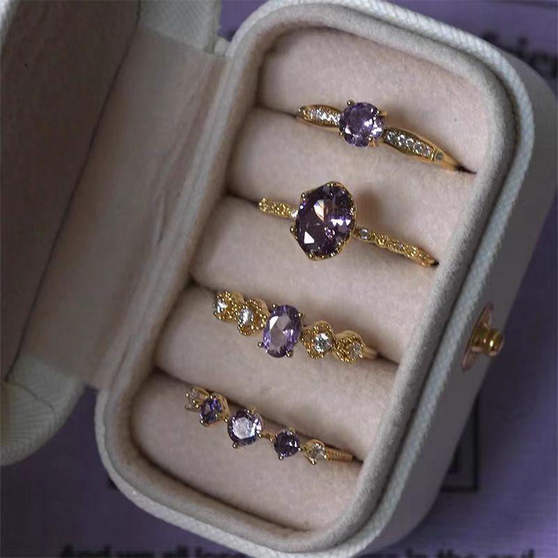 "Midsummer Night Limit" French Retro High-grade Warm and Soft Light Luxury Micro-inlaid Shining Purple Zircon Open Ring