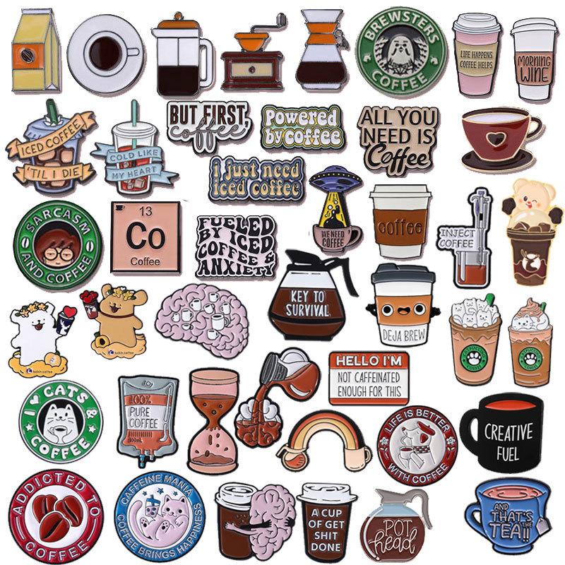 European and American English Cross-border Coffee Series Brooch Collection suit Metal Badge Clothing Accessories All-match Beverage Milk Tea