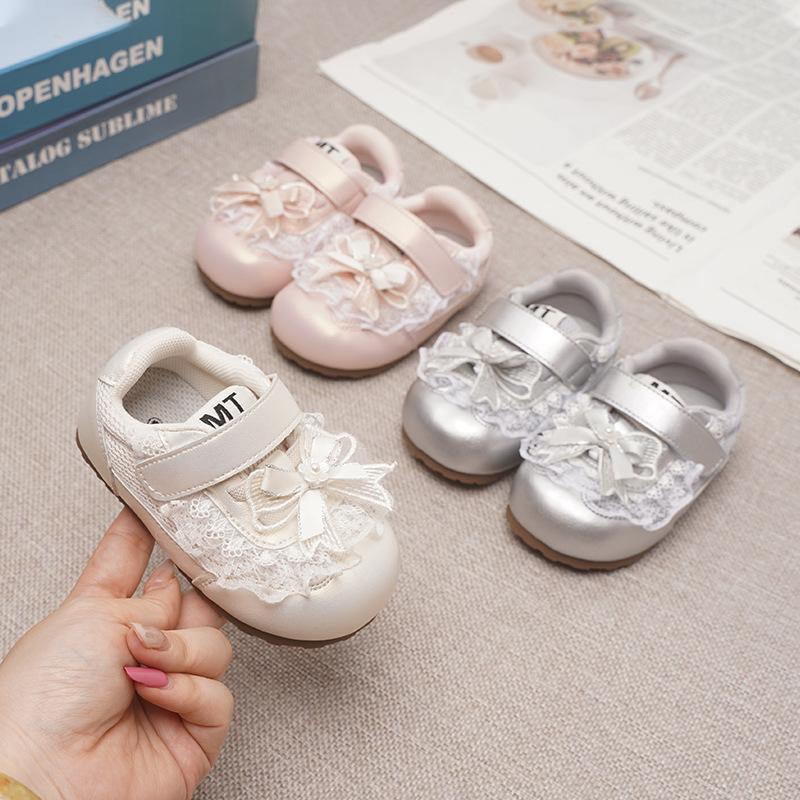 MiTu Girls' Casual Shoes for Spring and Autumn, Breathable Mesh Soft Sole Sneakers, Baby Girl Bowknot Lace Princess Shoes
