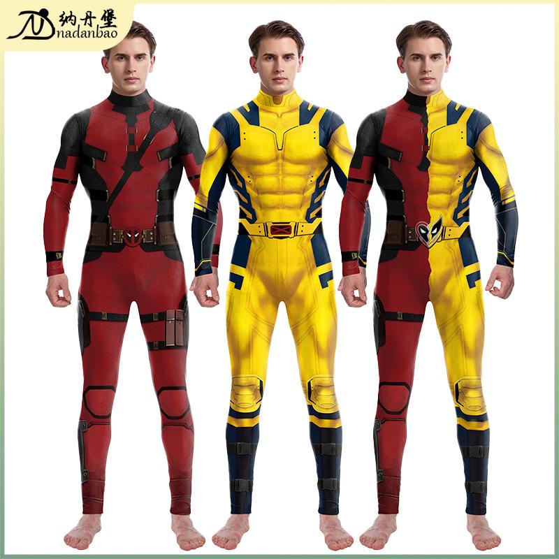 New Hot Style Cross-Border European and American Movie Deadpool Wolverine Cos Role-Playing Suit Jumpsuit Printed Bodysuit