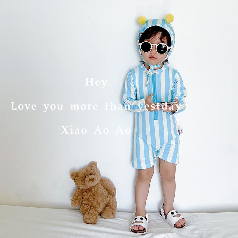Children's Swimsuits for Boys and Girls, Summer 2026 New Style, One-Piece Cute Baby Long-Sleeved Swimsuit, Sun Protection, Quick-Drying, for Small and Medium-Sized Children