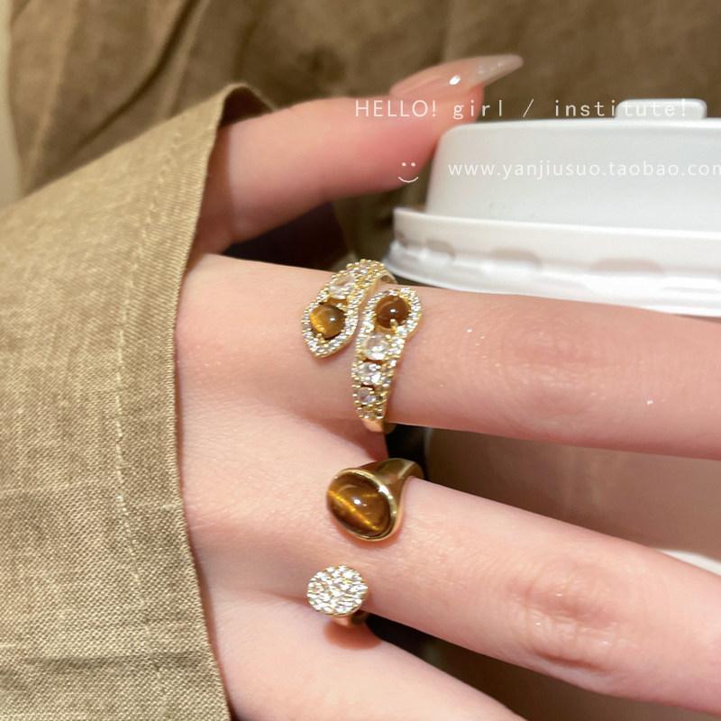 2026 new style Maillard tiger eye stone ring for women, a niche and high-end open ring for the index finger, a light luxury and elegant piece of jewelry