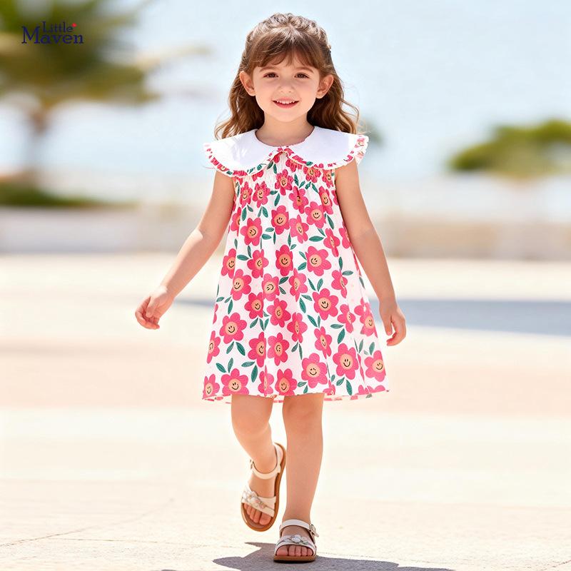 Little Maven Summer Girls' Dress, Cute Floral Baby Dress, European and American Style Kidsren's Dress