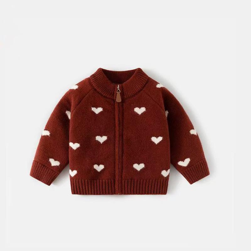 Girls Knitwear Knitwear Autumn and Winter New Autumn Clothing Kidsren's Red Cardigan Jacket Baby Top Winter
