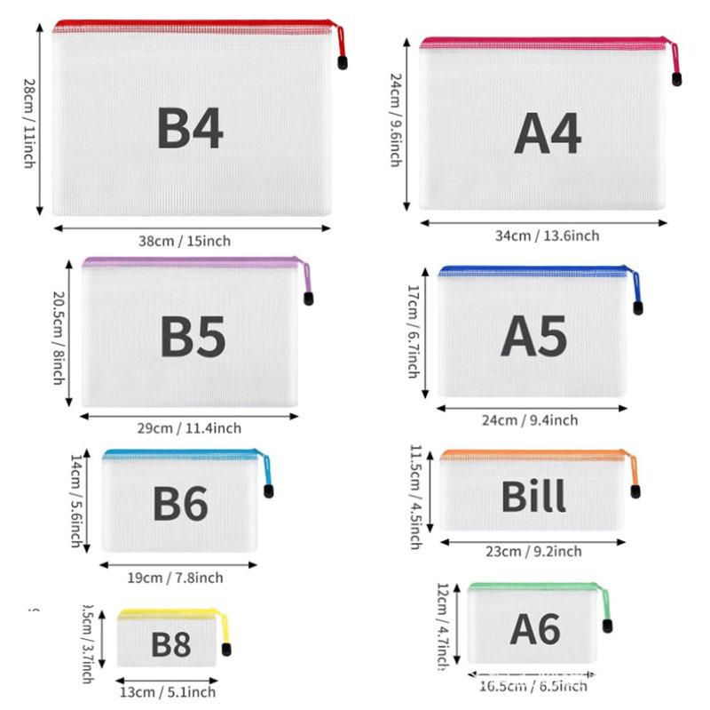 Pvc Mesh File Bag A4 Transparent Waterproof Plastic Zipper File Bag Test Paper Bag Document Bag Data Storage Bag
