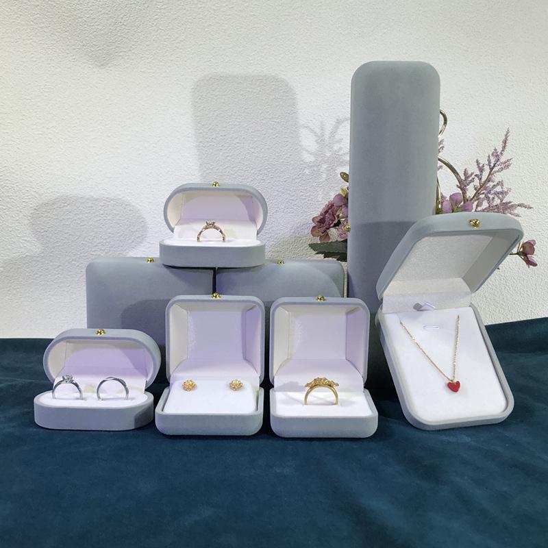 Factory Direct Sales Gold Buckle Flocked Jewelry Box Fashion Pearl Jewelry Box Ring Box Pendant Box Bracelet Box Wholesale