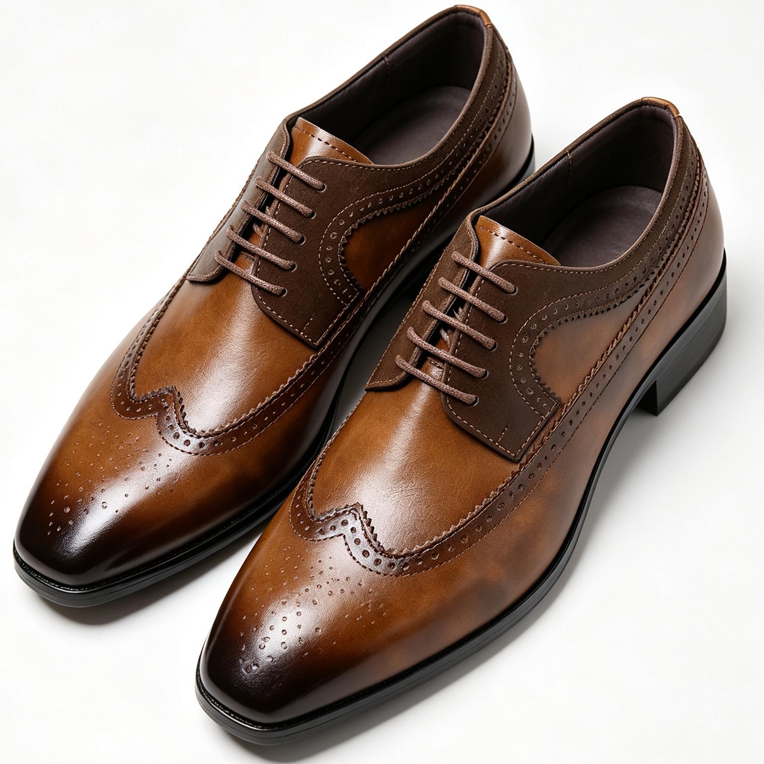 Cross-border factory distressed brogue lace-up Oxford shoes, business formal men's leather shoes, sizes 39-48, in stock for small orders with fast delivery