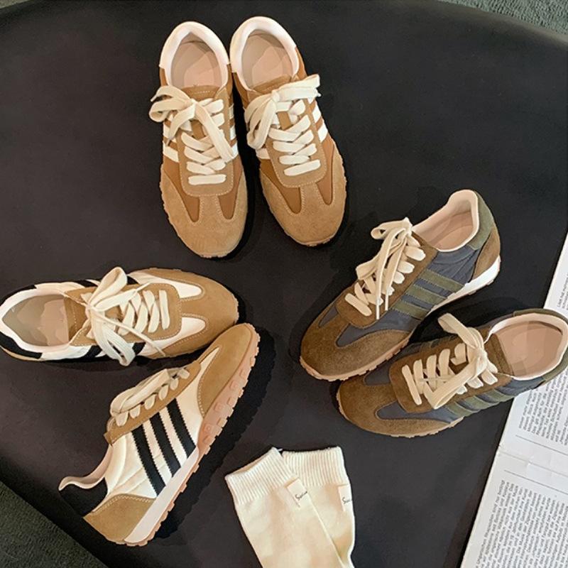 In-Stock Grape-Colored Sneakers, Same Style as Ma, 2025 New Color-Block Lace-Up Melard Flat Casual Sports German Training Sneakers for Women