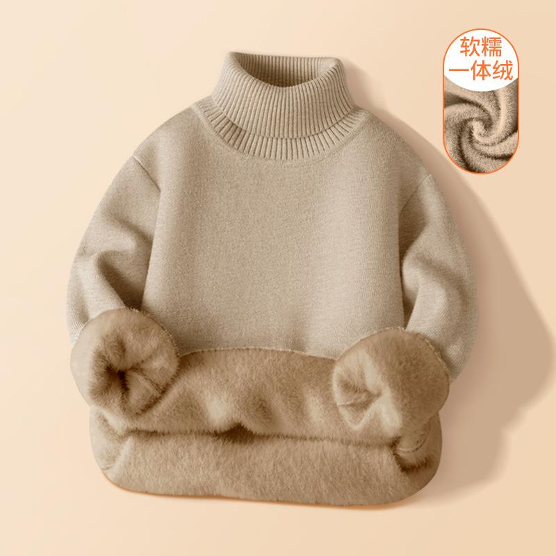 fleece-lined Thickened Children's Wear Boy's Class A Sweater Children's One-piece Velvet Knitted Shirt Baby's High Collar Base Shirt
