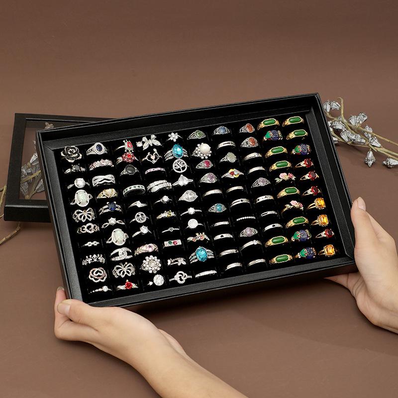 Manufacturer's Spot Wholesale 100-Hole Ring Box Jewelry Display Box Dust-Proof Transparent Storage Box with Lid