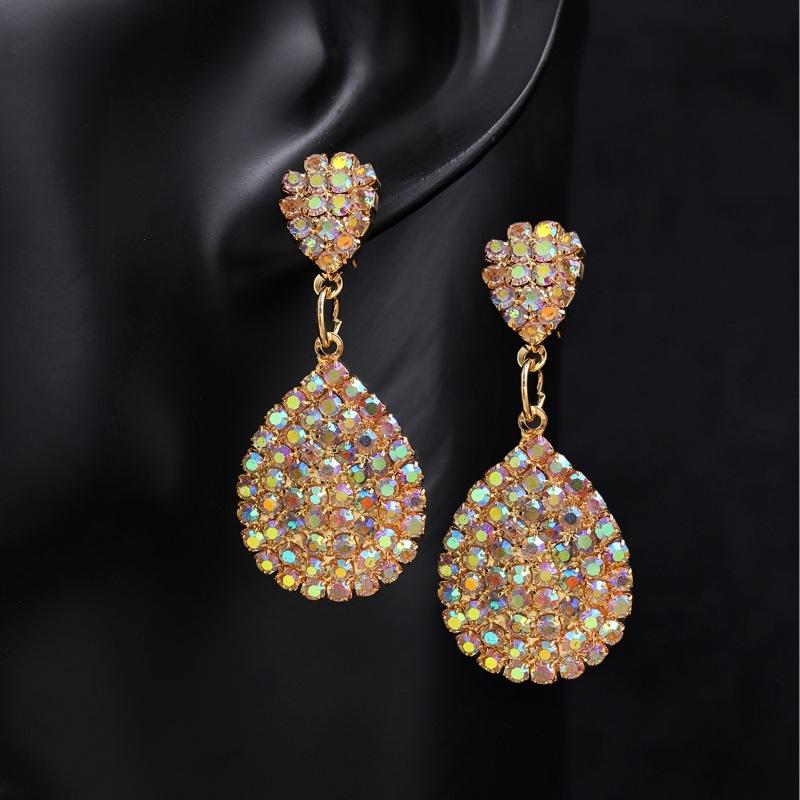 2023 Super Flash claw chain earrings European and American double water drop earrings glass crystal full diamond long earrings bridal earrings