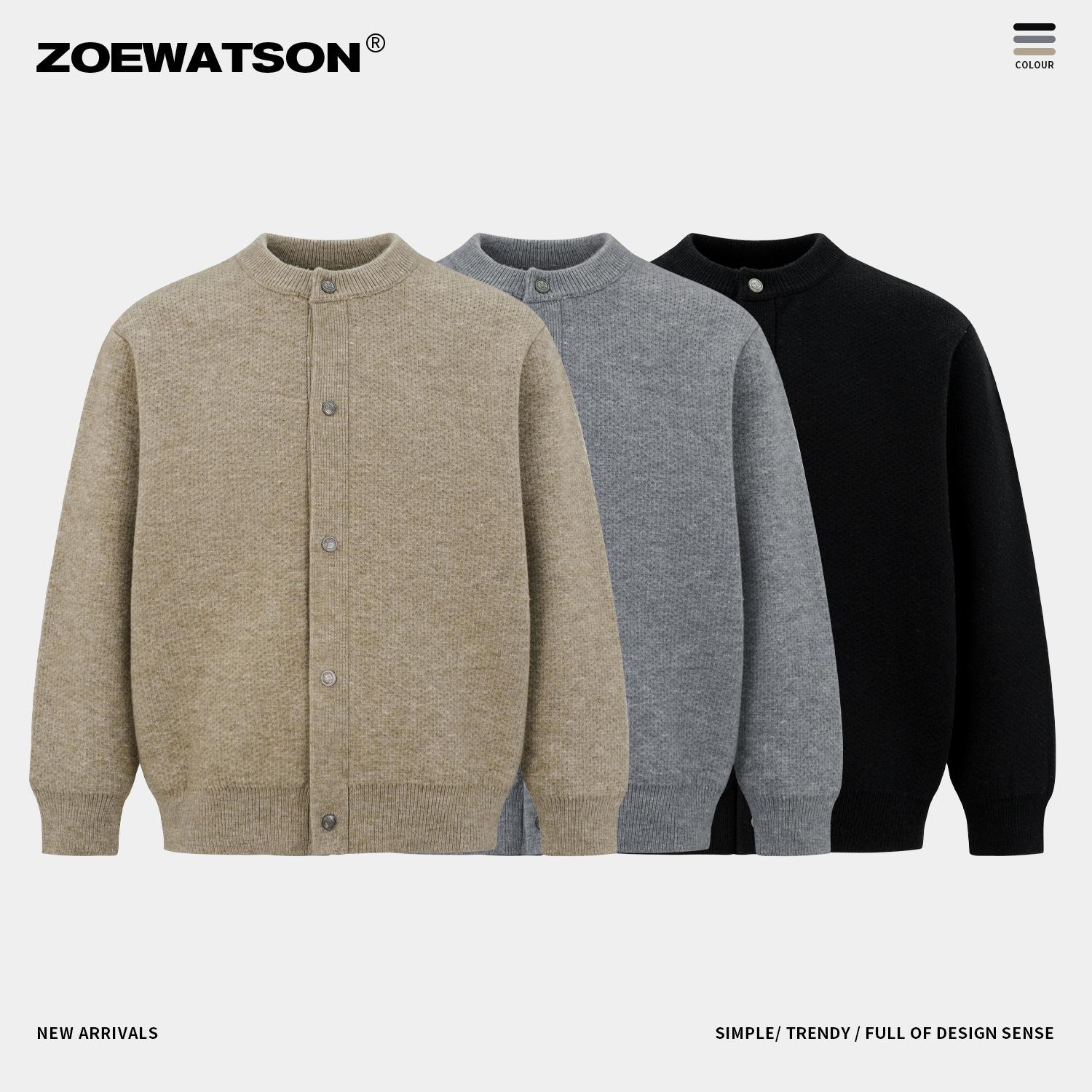 Zoewatson Men's 2026 Autumn/Winter Henry Collar Thick Sweater Men's Heavyweight Single-Breasted Knitted Cardigan Jacket