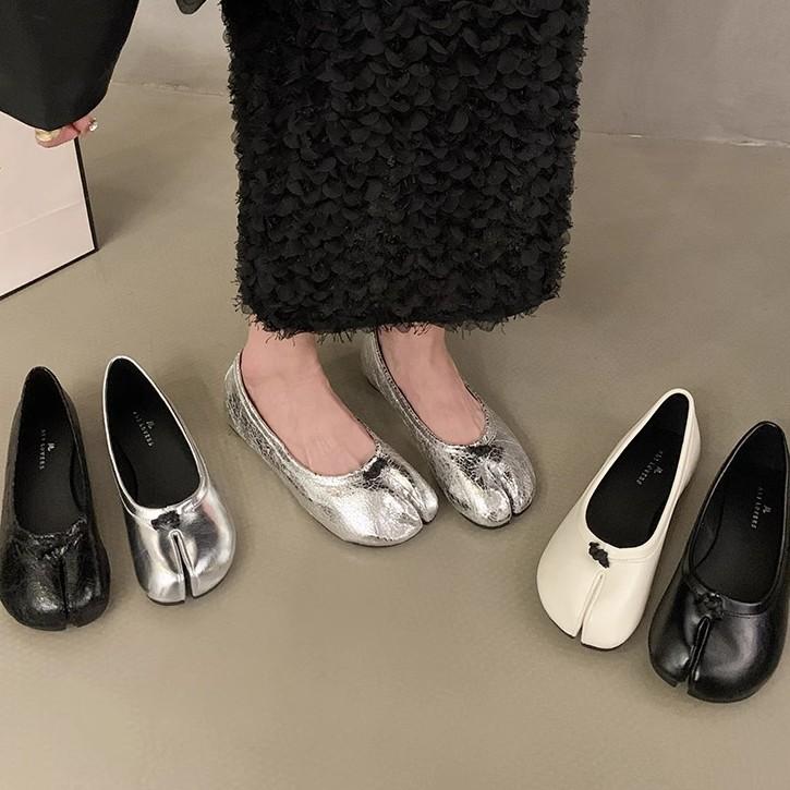 Sheepskin Soft-Soled Pig-Toe Split-Toe Ballet Shoes for Women, Shallow Flat Shoes That Are Comfortable, Fairy-Style Mary Jane Leather Shoes