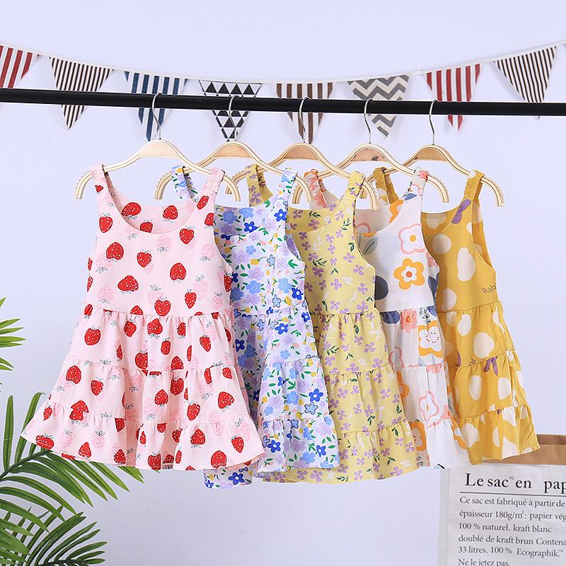 Summer New Girls Cotton Silk Dress Fashionable Floral Princess Dress Children Baby Thin Skirt Wholesale