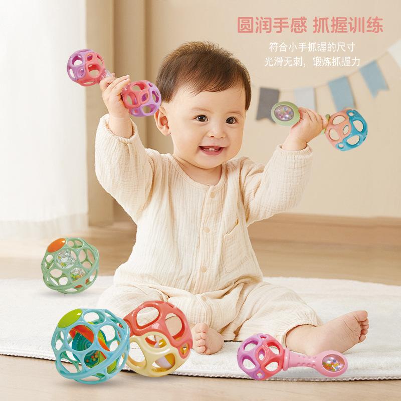 Infant hand-held ball can be bitten can be boiled toys early education puzzle large hole rattle hand-held soft rubber ball wholesale