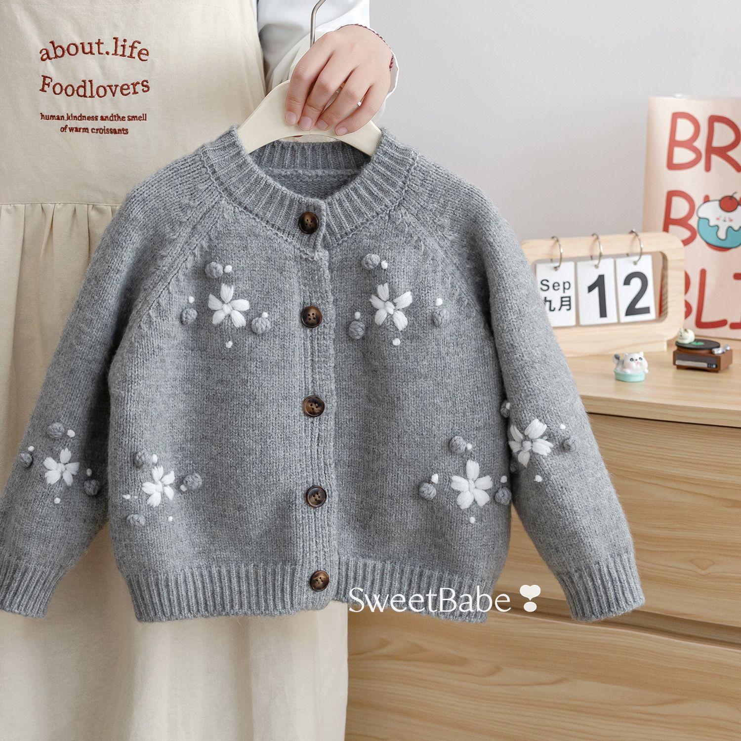 Girls' Sweater 2026 Autumn New Style Baby Girl Cardigan Coat Spring and Autumn Children's Knitted Sweater Floral Stylish Top