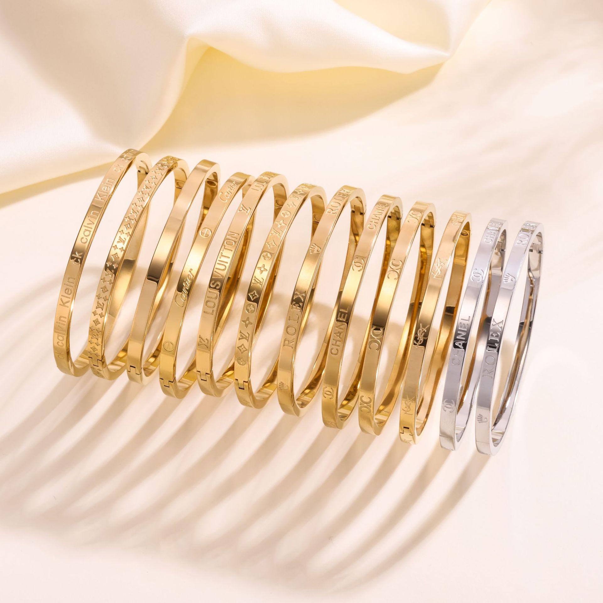 Titanium Steel Gold-Plated Bracelet, Popular Cross-Border Style in Europe and America, 4mm Bracelet, 18K Waterproof, Non-Fading, Factory Wholesale Direct Sales