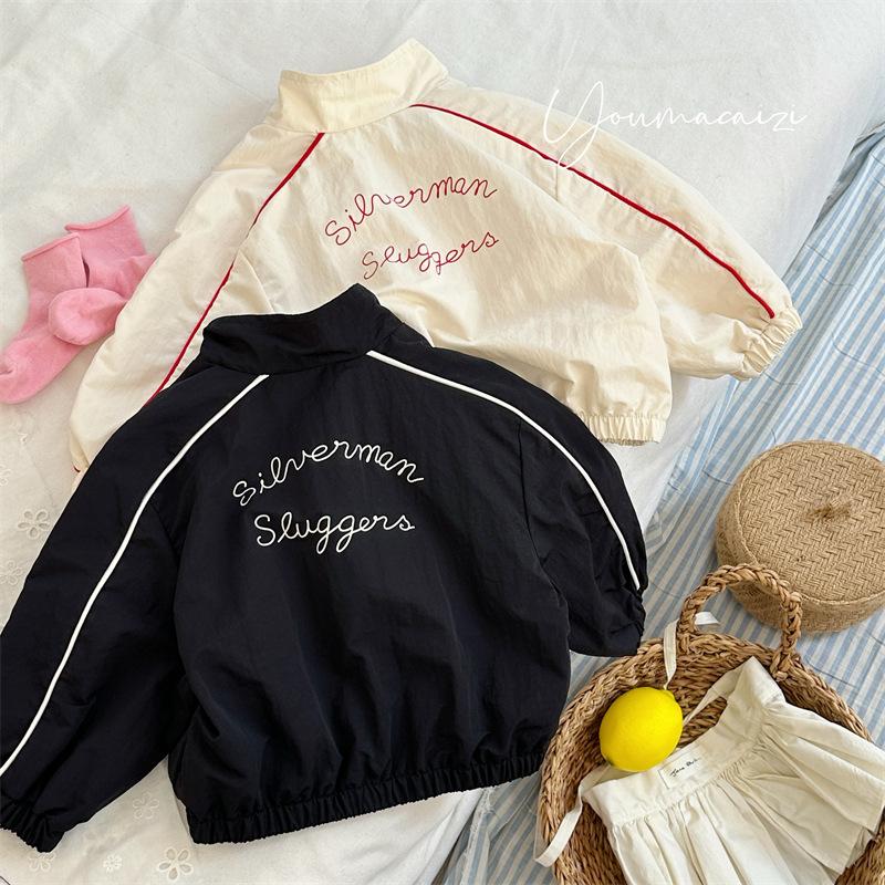 Korean children's clothing 2026 autumn new product children's color-blocked letter zipper jacket for girls and toddlers