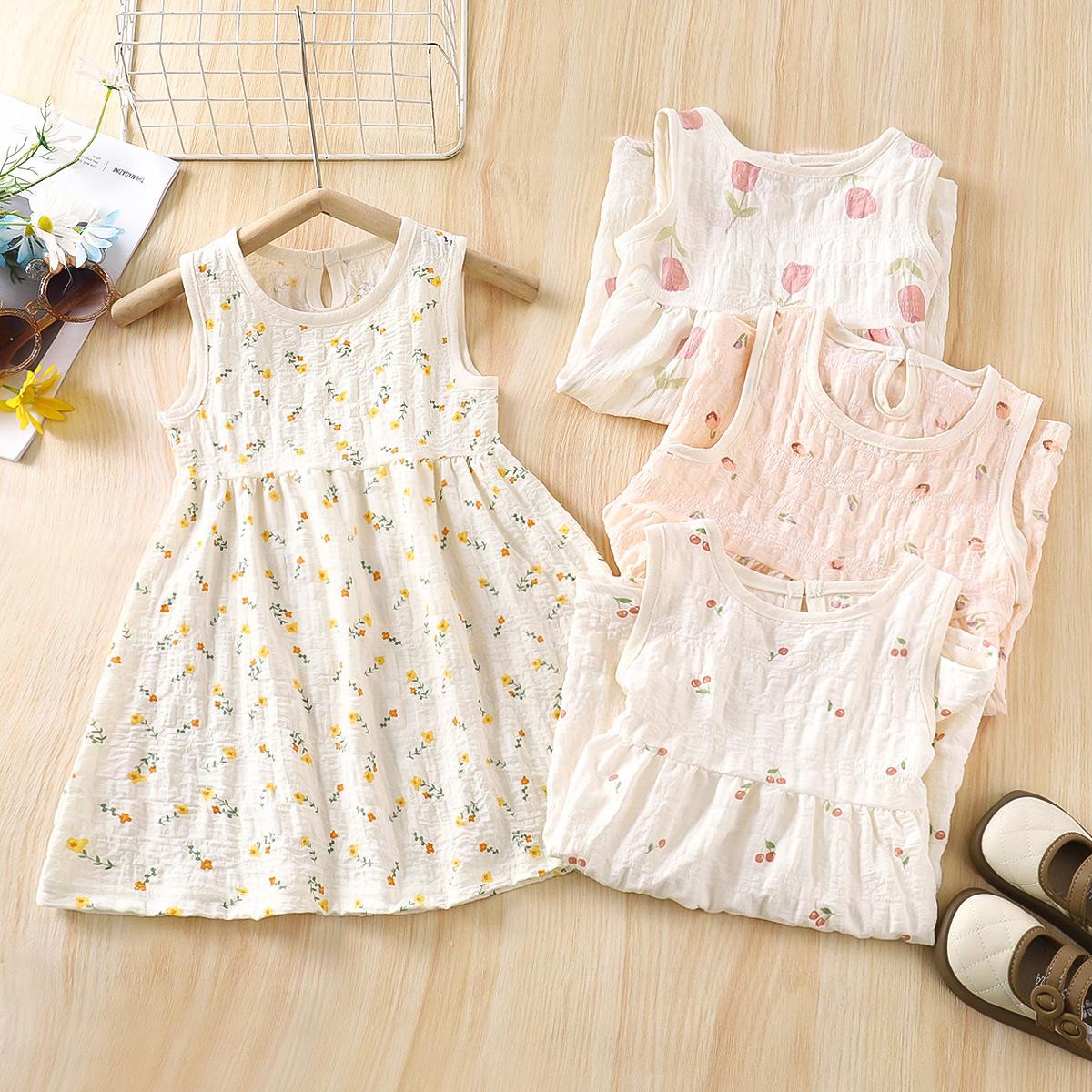 Girls' Cloud Cotton Floral Thin Dress Skirt Baby Girl Summer New Style Skirt Girls' New Chinese Style