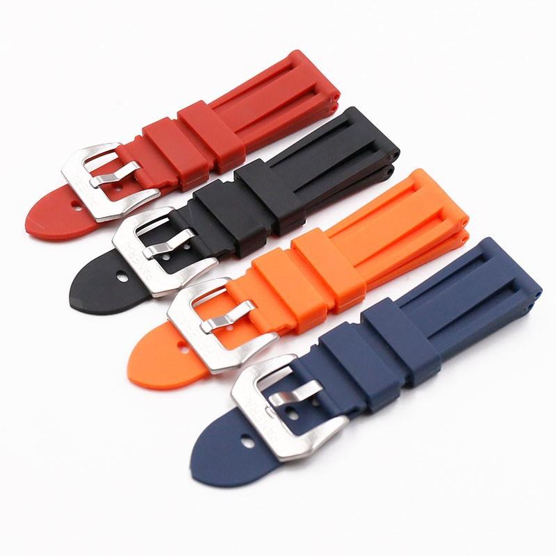 Watch Accessories Suitable for Penahai Rubber Strap Men's 441 111 Waterproof Silicone Wrist Strap Watch Chain Pin Buckle 24mm