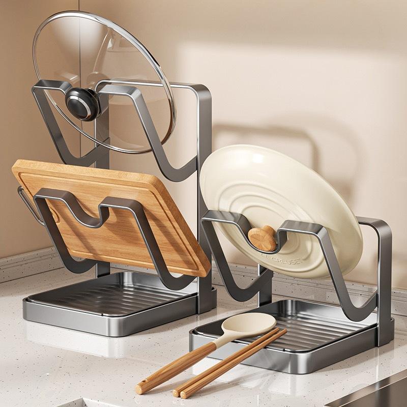 Vertical Countertop Pot Lid Holder, Spatula Rack, Storage Shelf, Cutting Board Holder, Multifunctional Kitchen Pot Lid Rack