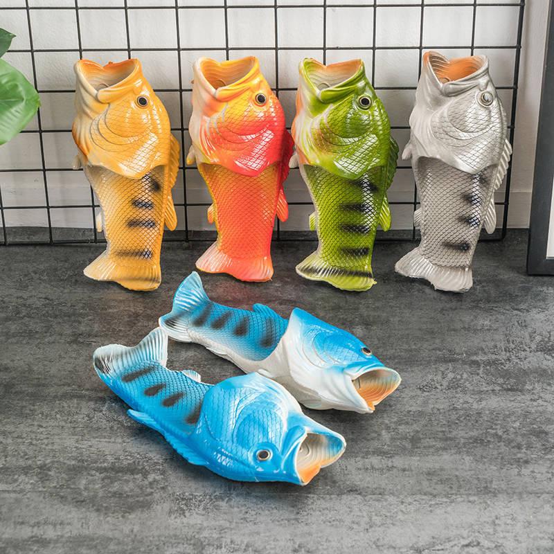 Fish Slippers New Men's Funny Creative Non-Slip Fashion Salted Fish Slippers Men's Trendy Sandals for Outer Wear Cross-Border