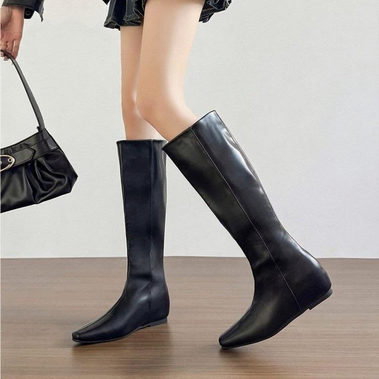 2026 Winter Knight Style Knee-High Boots for Women, Slimming Square-Toe Long Boots, Soft Leather