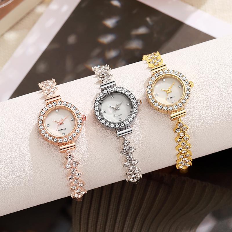 Cross-Border New Niche Fashion Diamond-Encrusted Women's Watch, Round Full-Diamond Women's Student Pull-Out Bracelet Watch Wholesale