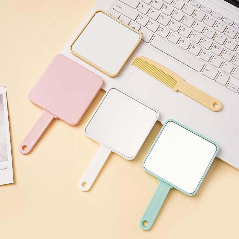 Handle Mirror with Logo Printable Handheld Portable Makeup Mirror Desktop Dressing Mirror Detachable Portable Comb