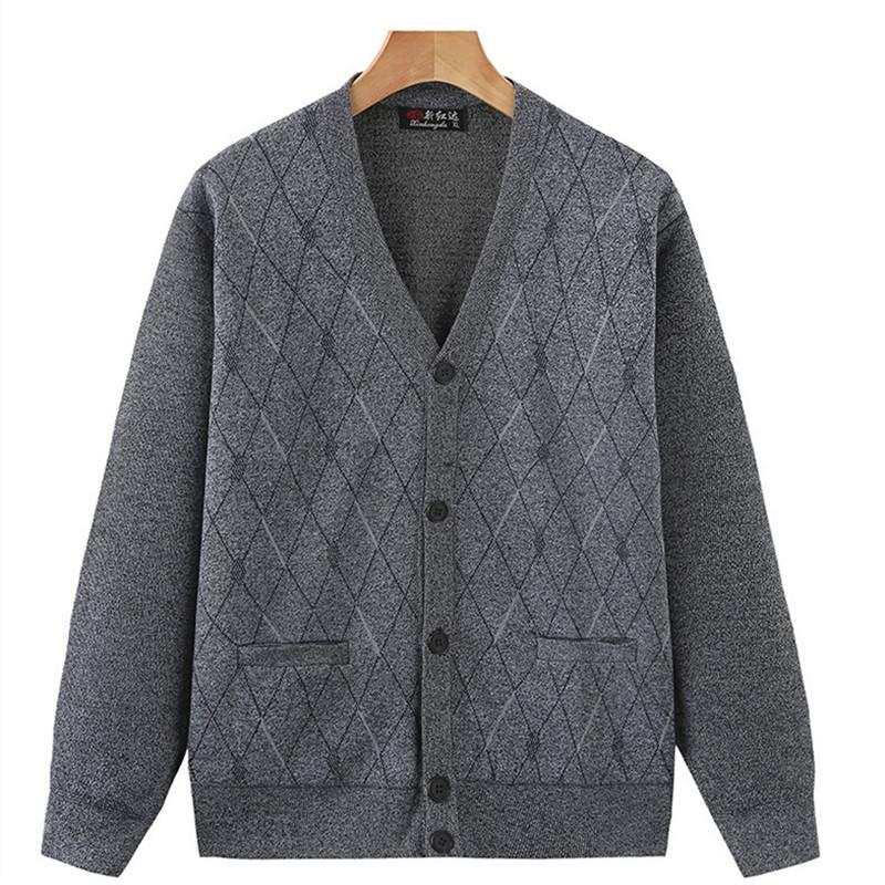 Middle-Aged and Elderly Men's Cardigan Sweater Jacket, Spring and Autumn V-Neck Knitwear, Jacquard Dad Cardigan, One-Piece Wholesale