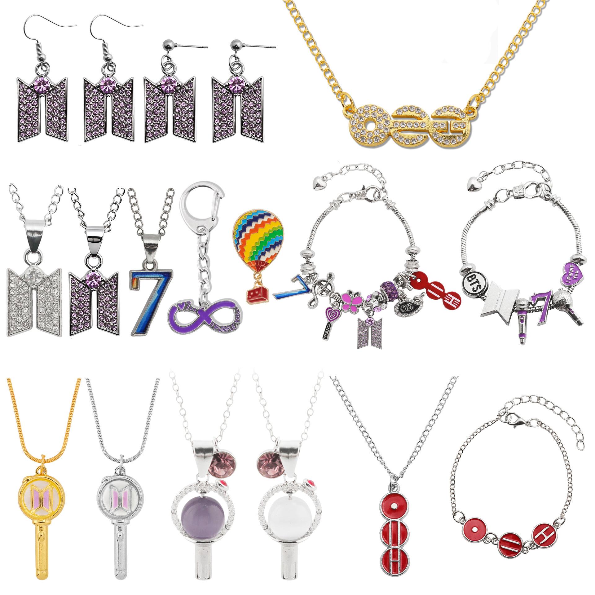 Cross-Border Bts Bangtan Boys Bracelet Butterfly Purple Diamond-Studded Necklace Bts Fan Support Logo Accessory Pendant
